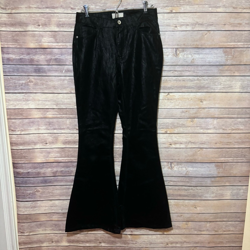 Chelsea and Violet Black Faux Leather Bell Bottom Jeans Size 28 A1